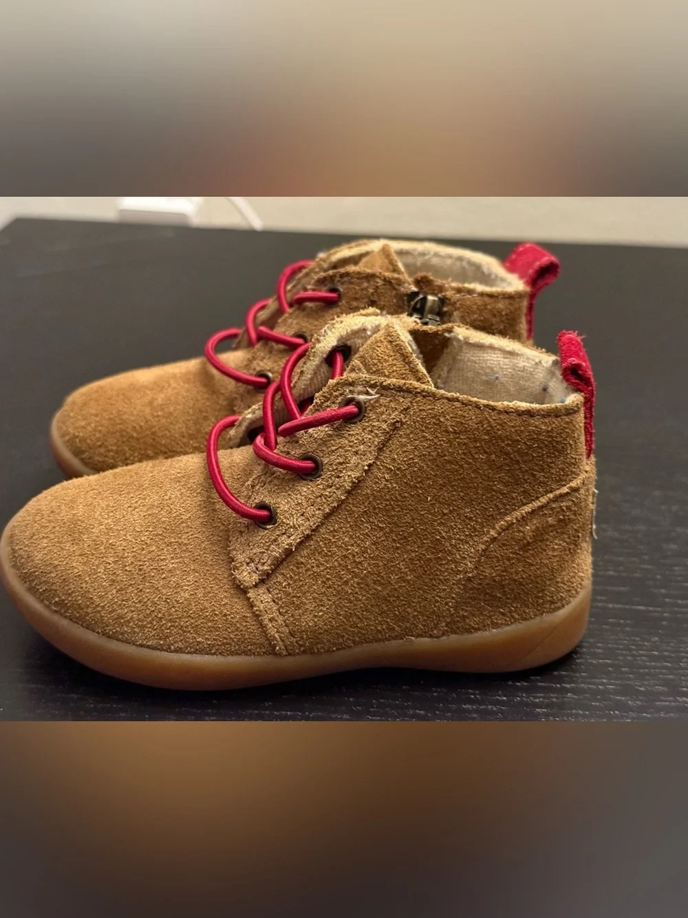 UGG Kids Chestnut Suede Walker Boots with Red Accents